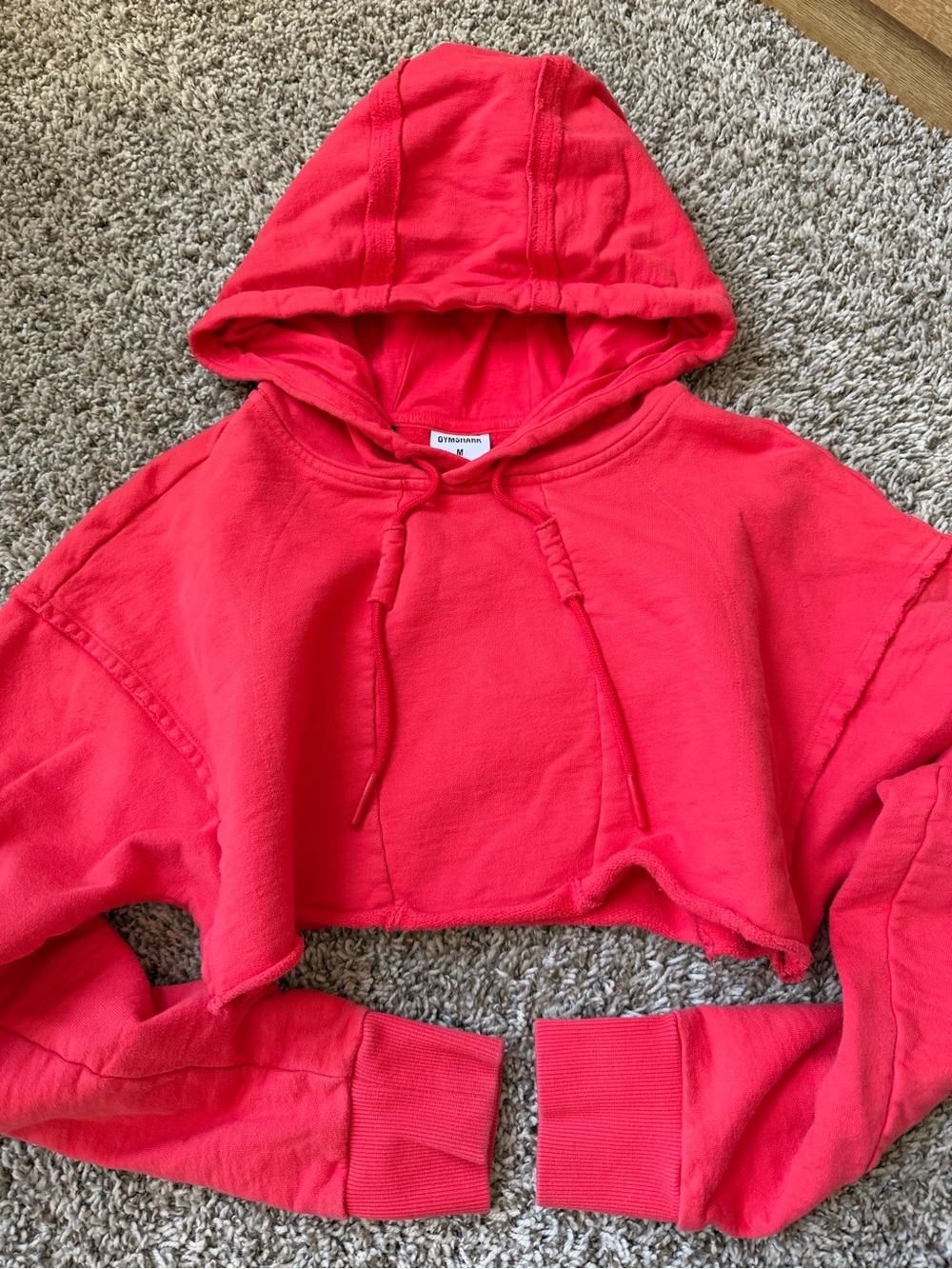 Gymshark Cropped Hoodie Sweatshirt - Bright Coral/red color